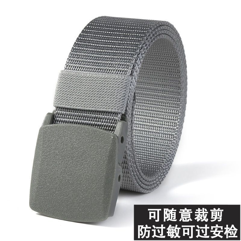 Thickened Nylon Belt Security Inspection Non-Metal Belt Outdoor Smooth Plastic Buckle Canvas Lined Denim Belt Black - Image 1